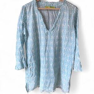 Light Blue Printed V-Neck Women's Tunic Top